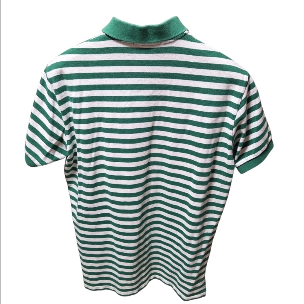 Vintage Y2K Polo Ralph Lauren Green White Striped Polo Yellow Pony Size Large - Picture 2 of 5